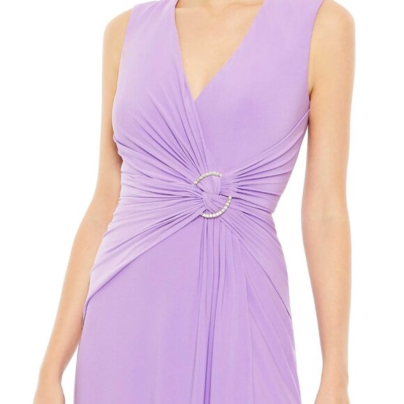 NEW | MAC DUGGAL 70155 LILAC DRAPED SIDE‎ KNOT JERSEY GOWN W/ RHINESTONE RING  0 - Picture 3 of 7
